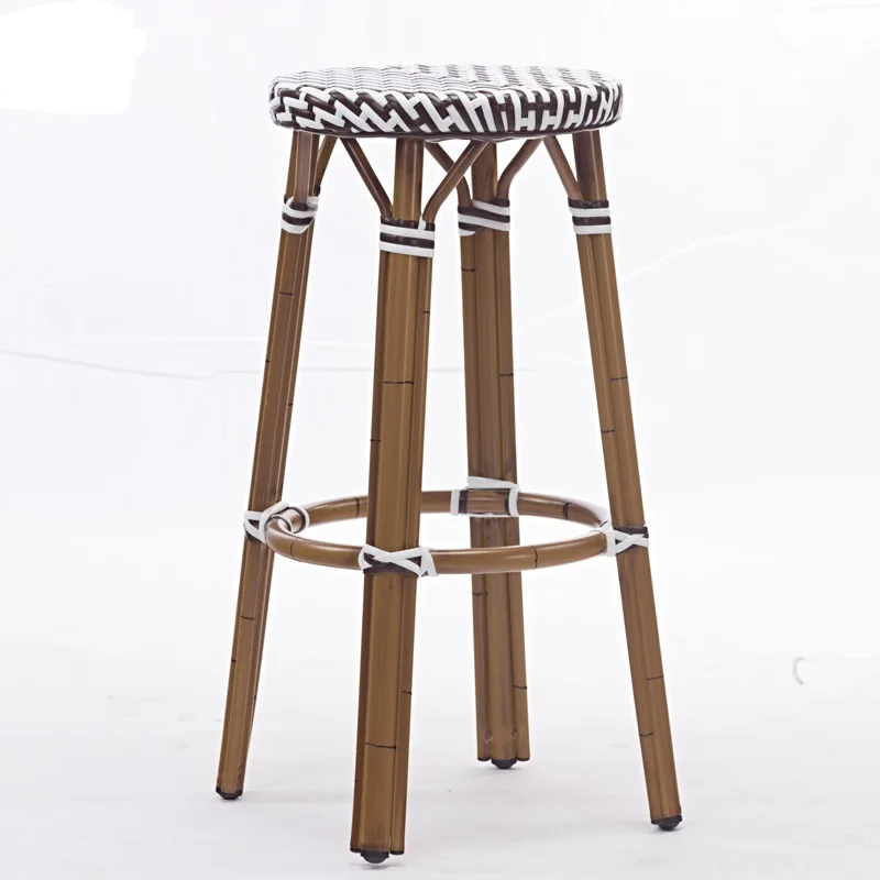 outdoor bamboo look bistro rattan round high bar stool chair wicker