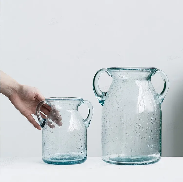 Hand Blown Double Ear Bubble Filler Glass Flower Vase  for Indoor and Outdoor  Home Wedding Decoration