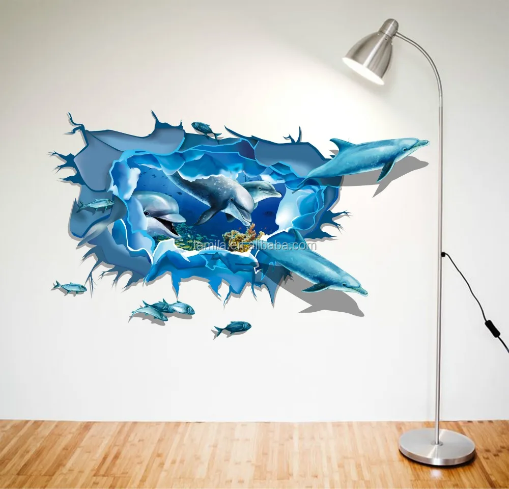 3d наклейки на стену на окно, подводный мир, дельфин, цитата, настенные наклейки, 3D графические наклейки, домашний декор, наклейки с принтом