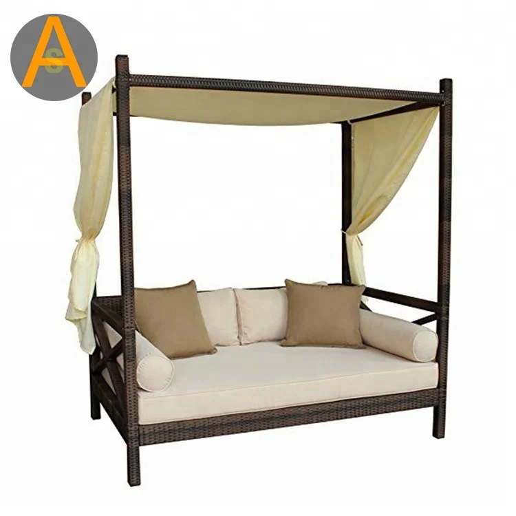 Antique garden luxury sun bed outdoor rattan canopy sun bed beach wicker daybed