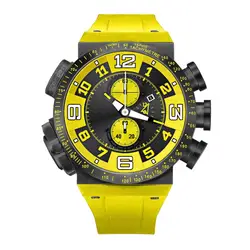 High Quality Japan Chronograph Movement Big Dial Big Silicone Bracelet Wrist Black Unique Men Watches Luxury