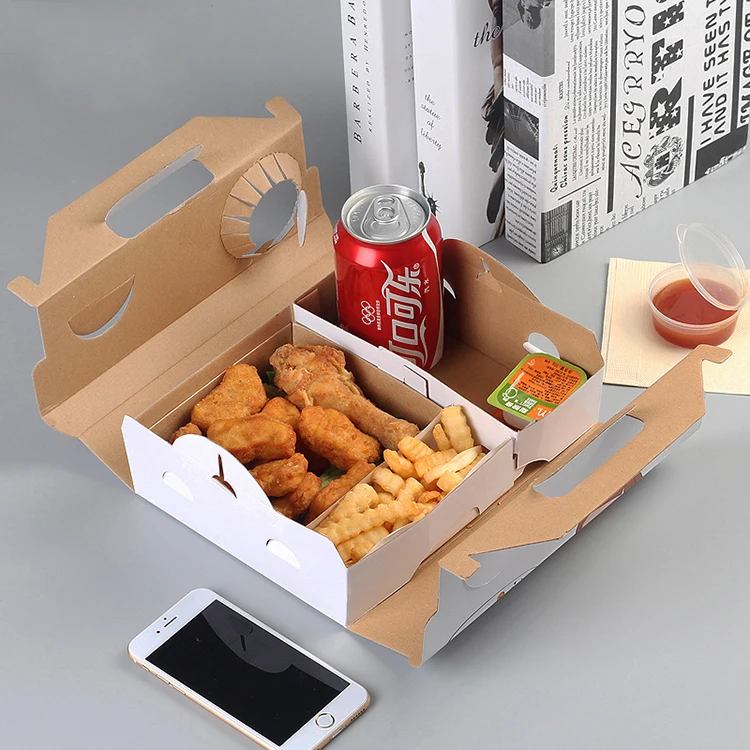 Original design chicken wings delivery box take out containers disposable paper take out containers with handle
