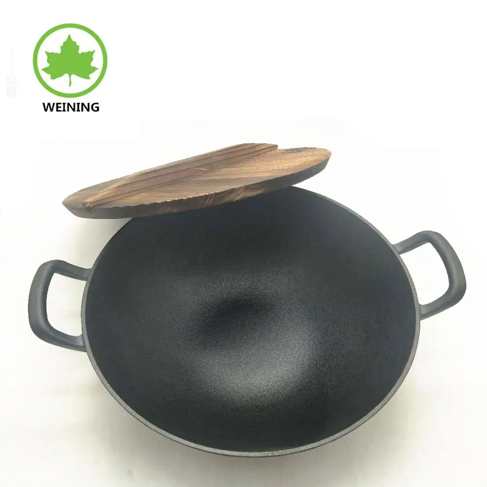 Traditional chinese cast iron wok black pre-seasoned Cast Iron Wok For Kitchen Cookware