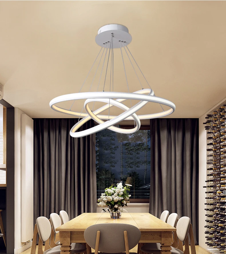 Modern suspended adjustable  light fixture  tri-ring  acrylic  LED Circle restaurant hanging light