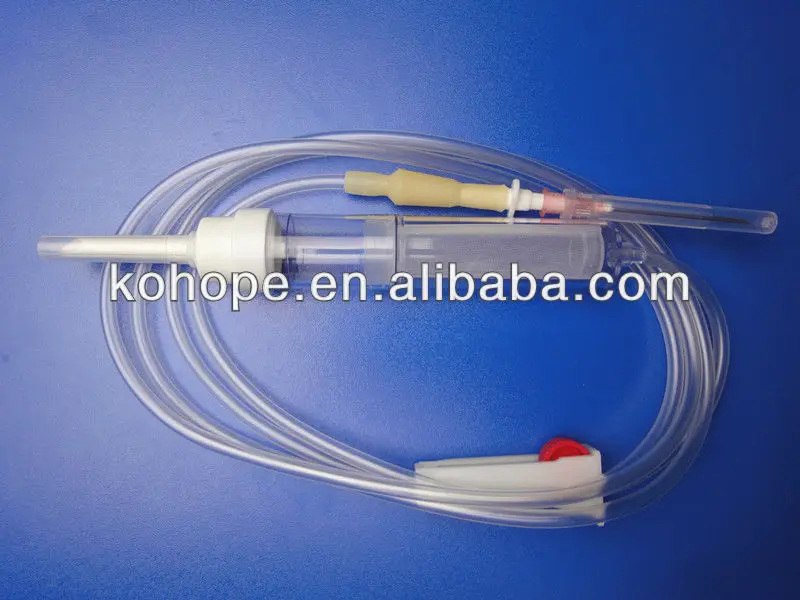 
blood transfusion set with flexible drip chamber spikes roller clamp 