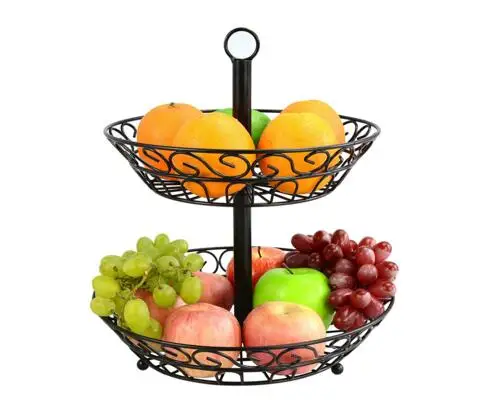 Custom Fashion Elegent and Durable 2-tier Iron Fruit Basket