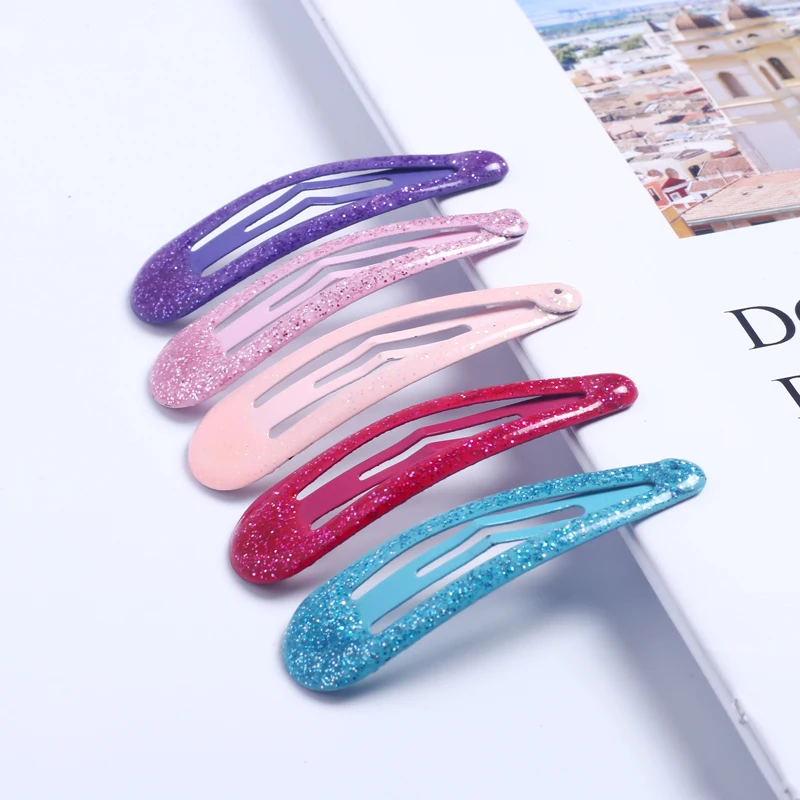 Wholesale 5cm Metal kids Barrettes Cute Hair pins Glitter Snap Hair Clips  For girls hair Accessories children  accesories
