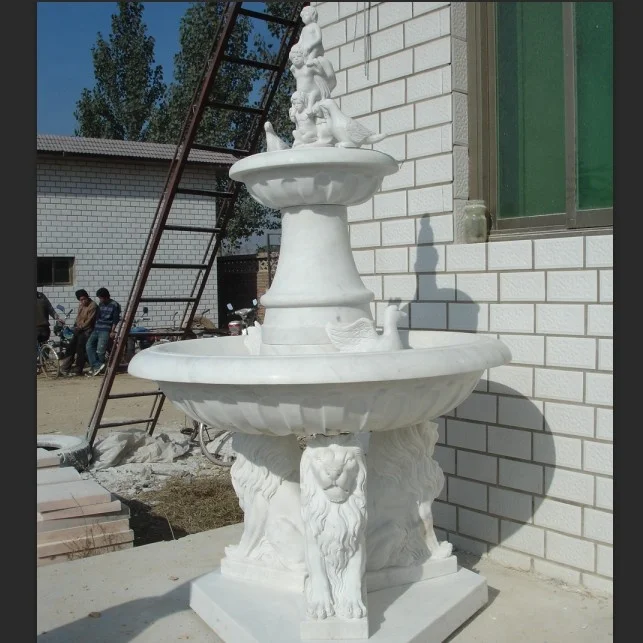 Outdoor young Girl And Lion Stone Water Fountain marble fountain garden