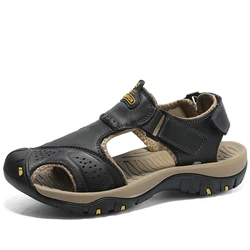 Нескользящие сандалии для мужчин; Повседневные кожаные уличные ботинки для пешего туризма