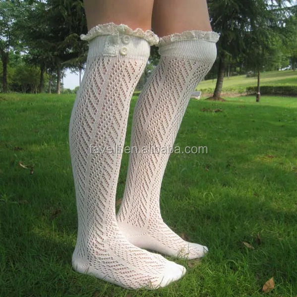 Вязаные хлопковые кружевные открытые носки с пуговицами Lil Dainties для девочек