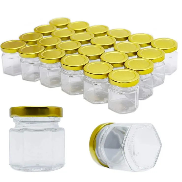 Stock empty clear empty 1.5oz 45ml hexagon jar glass honey for canning