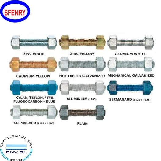 ASTM A193 / A193M Grade B7 / A194 2H Stud Bolts Sfenry Carbon Steel Stud Bolts with Two Heavy Hex Nuts Round Head Black / Silver