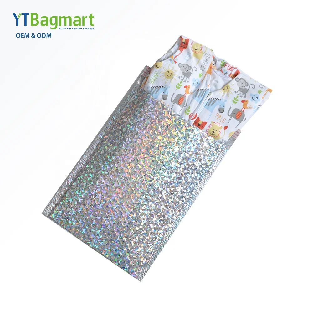 
Holographic Bubble Mailers Packaging Envelope Glitter Holographic Pouch Rainbow Poly Bubble Shipping 