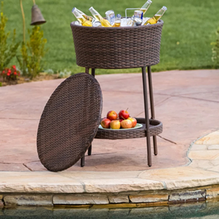Plastic round bar cooler table outdoor ice bucket table weather resistant