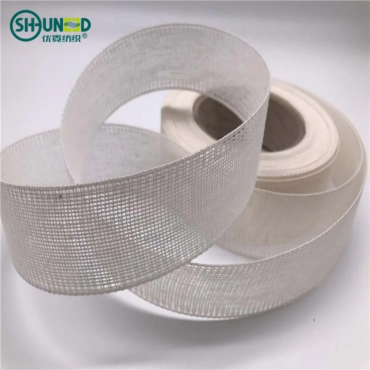 Stiff mesh nylon cotton fabric roll woven resin fabric fusible interlining for flattening suits/shirts/garment/curtain