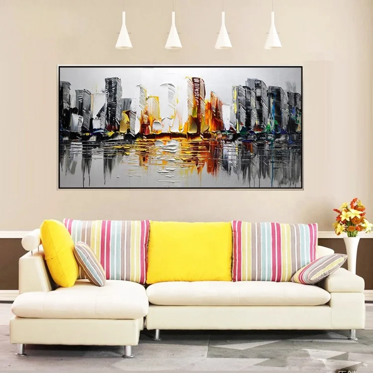 Furniture Decorative art picture abstract New York street scenery knife canvas Oil Painting
