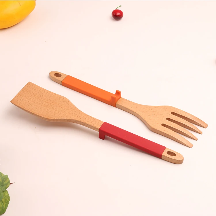 Лидер продаж на Amazon новый дизайн набор деревянной кухонной утвари силиконовая ручка для приготовления ложек инструментов наборы