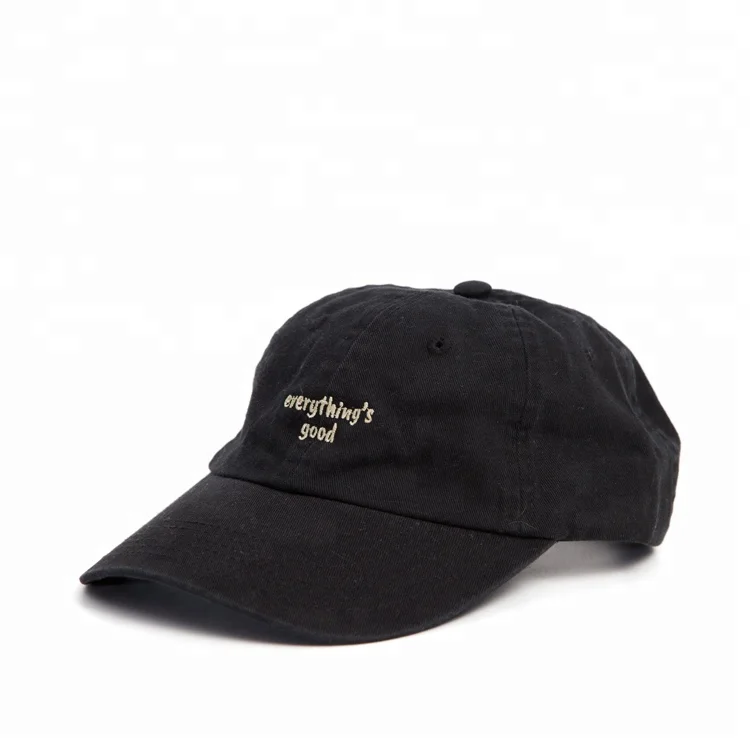 Black unstructured 6 panel 100% cotton high quality  dad cap hat wholesale with custom embroidery logo