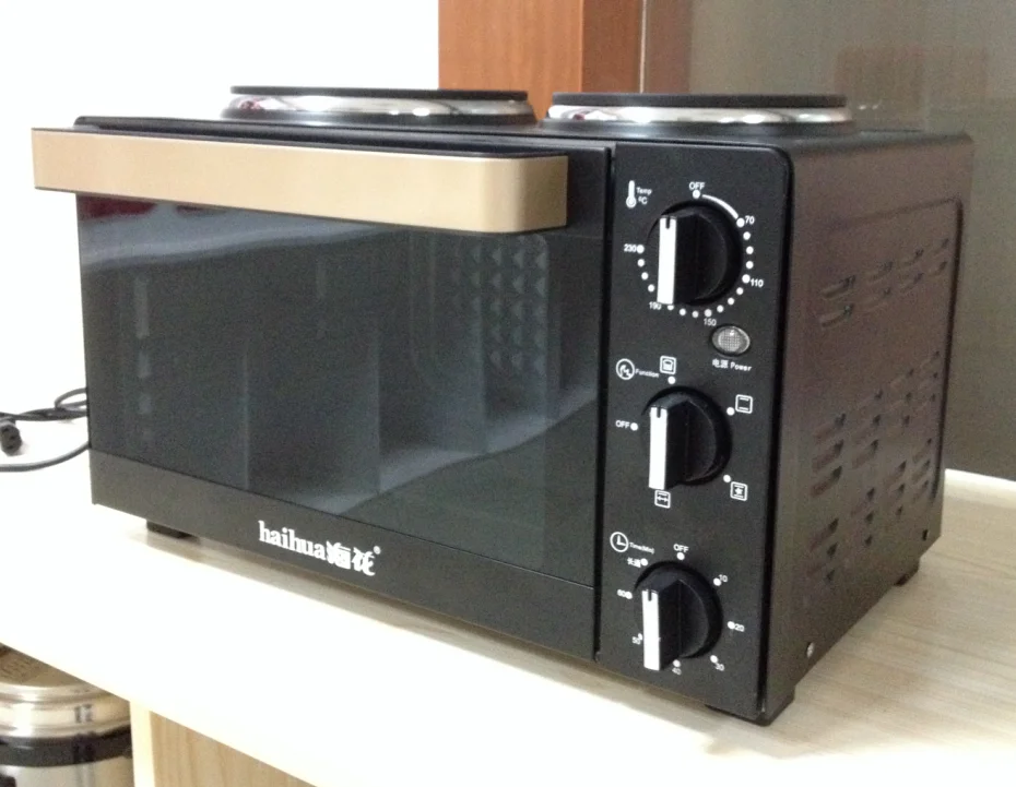 Сделано в Китае, маленькая кухонная техника 23 л, механические черные Печи Для Выпечки Пиццы, хлеба с горячими пластинами