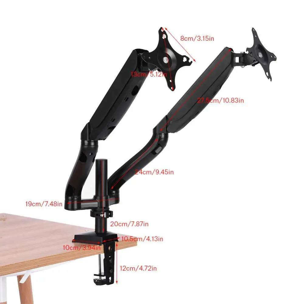Dual Adjustable  Full Motion Monitor Mount Arm Stand With Gas Spring