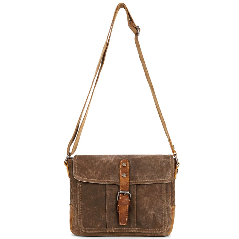 Vintage Style Multicolor Durable Anti-water Cross Body Bag Men waxed Canvas Leather College Sling Bags