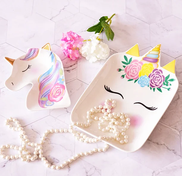 Unicorn eco friendly kids dinner set big glazed ceramic dinner set Cartoon porcelain dinner set