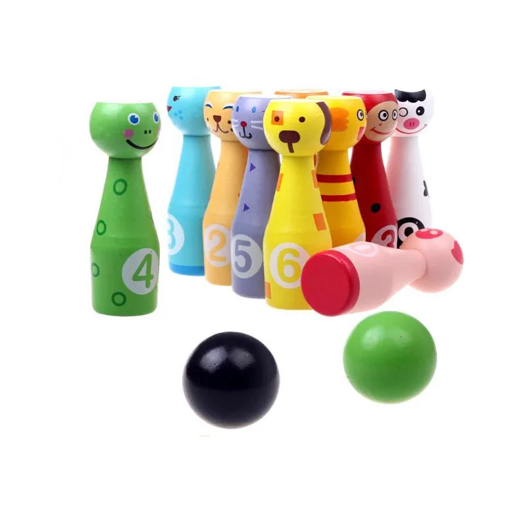 
Wholesale Outdoor Funny Games Colorful Mini Animals Wooden Bowling Ball 