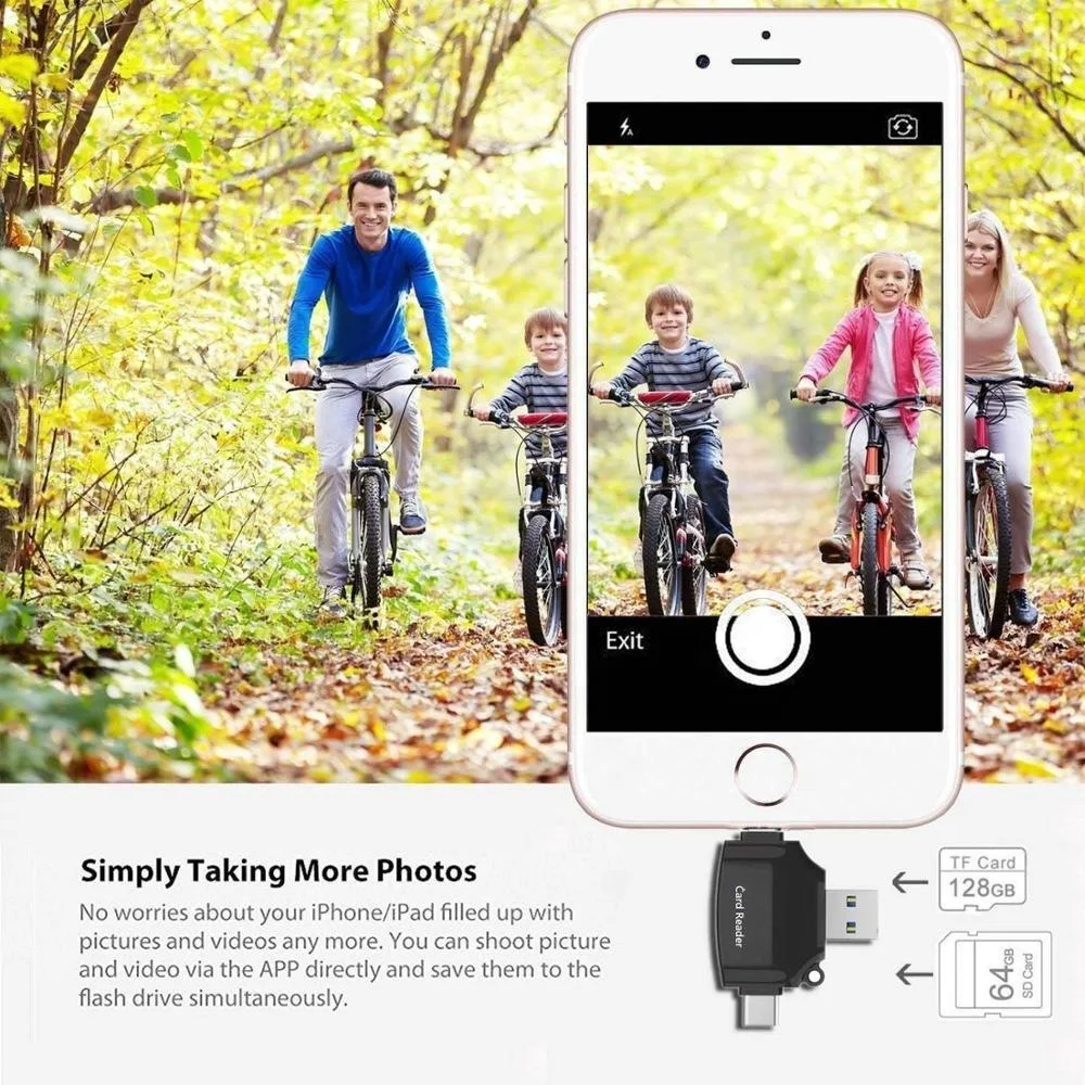  Кардридер 4 в 1 TF SD совместим с iPhone iPad Android Mac разъемом Lightning Micro USB Type