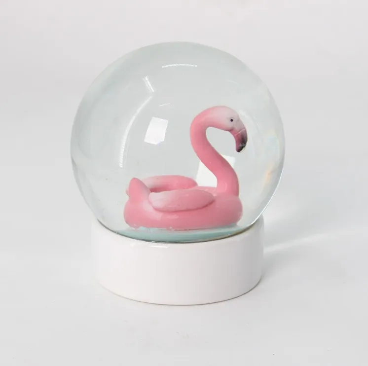 Factory directly cheap custom fairy pink polyresin flamingo snow globes
