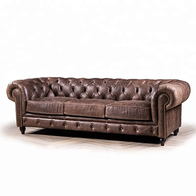 
American Style Classic Chesterfield Sofa Vintage Leather 3 Seats Sofa for Living room with durable leather 