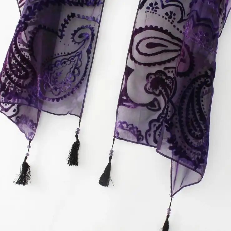 hot sale fashion silk velvet scarf with beads long 42% Viscose 58% Nylon burn-out velvet shawl