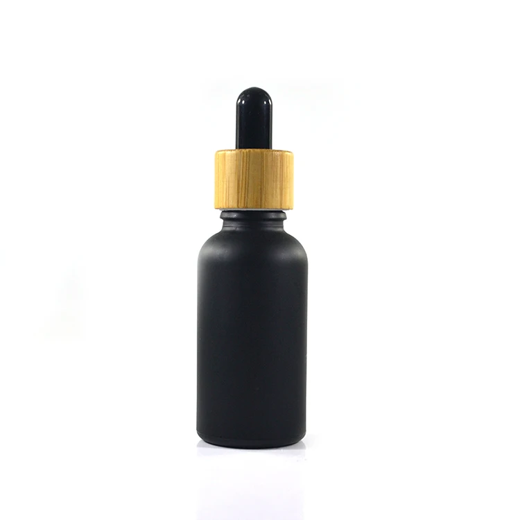CBD oil packaging  essential oil 5ml 10ml 15ml 20ml 30ml 50ml 100ml matte black glass dropper bottle with bamboo lid