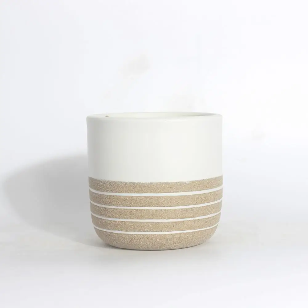 Wholesale Garden decoration white and yellow cheap ceramic cup shaped flower pots