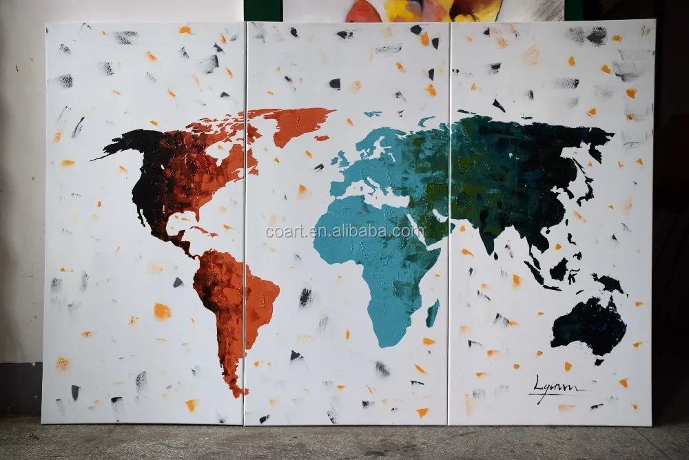 Handmade World Map Office Wall Decoration Pictures Oil Painting