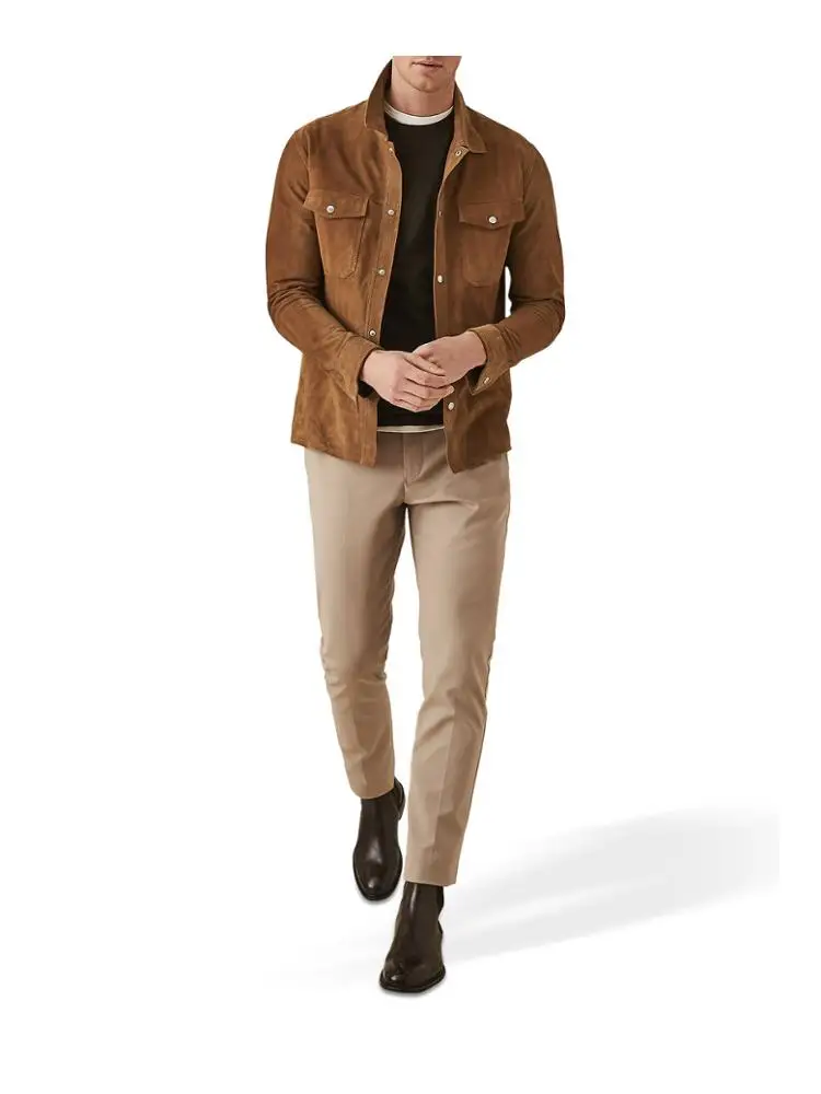 Big mens jacket Wholesale Spring Autumn Casual Solid old fashioned buttons down faux suede jacket  for tall men