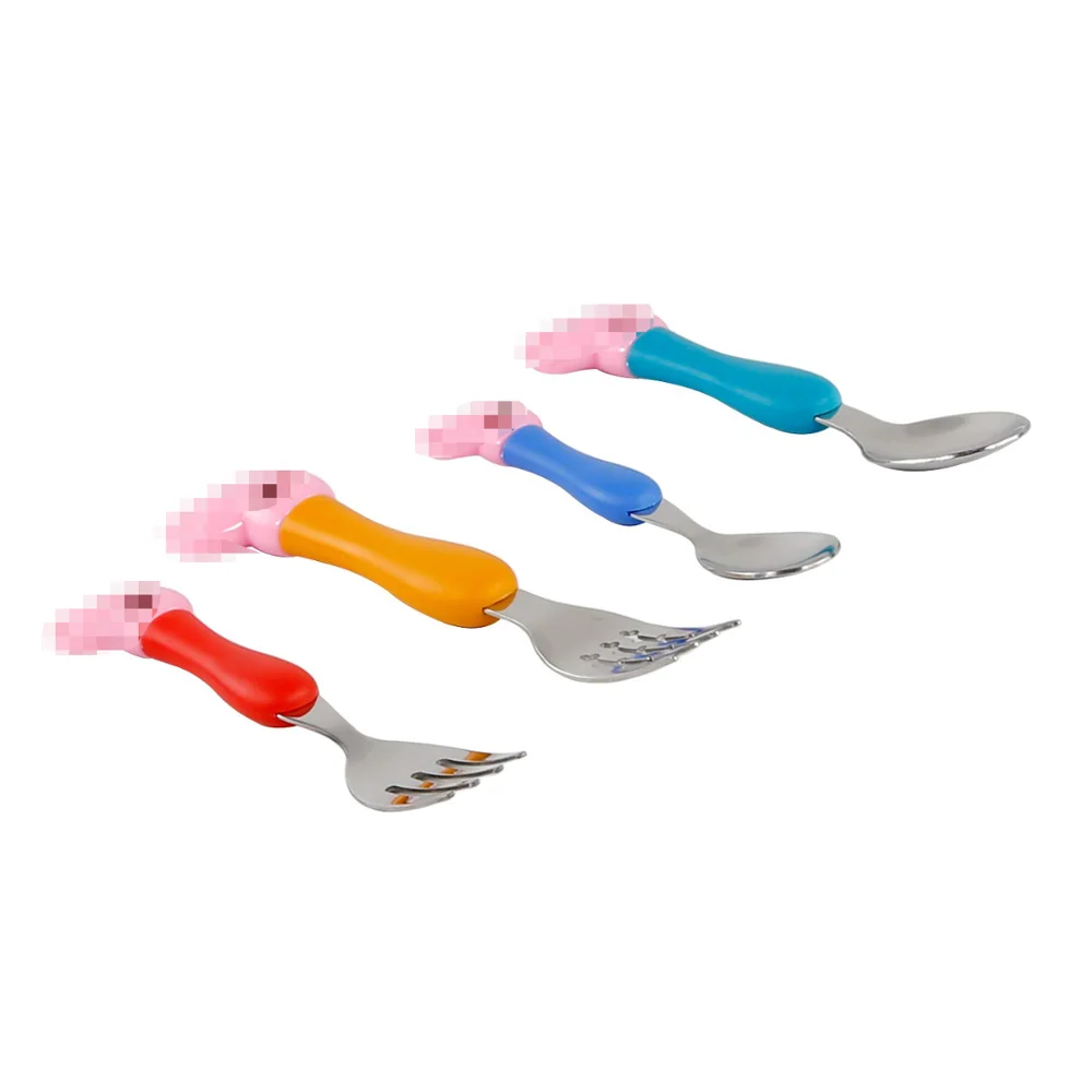
pink pig Easy Grip Tableware Fork Spoon cutlery Set,Stainless Steel flatware for Children with PP handle 