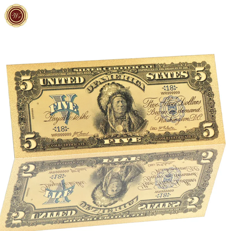 American Five Dollars Banknote 24k Gold Plated Forgery Paper Money Colorful Banknote