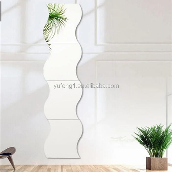 Best selling 2mm 3mm 4mm thick S shaped frameless wave mirror with adhesive sheet