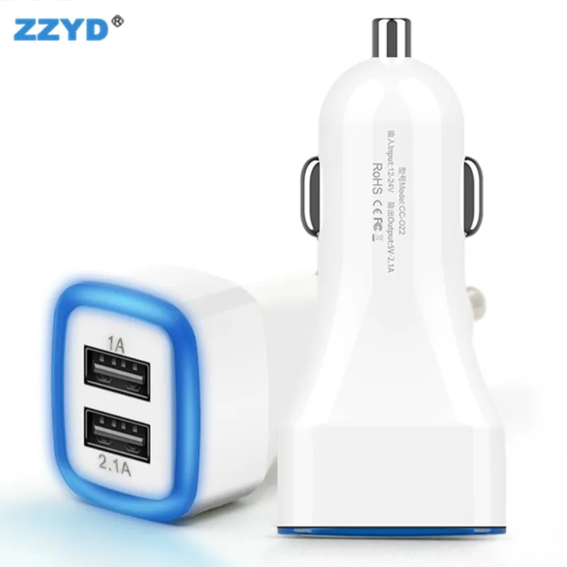 
ZZYD Universal Dual USB Ports 2.1A Car Vehicle LED Charger Phone 
