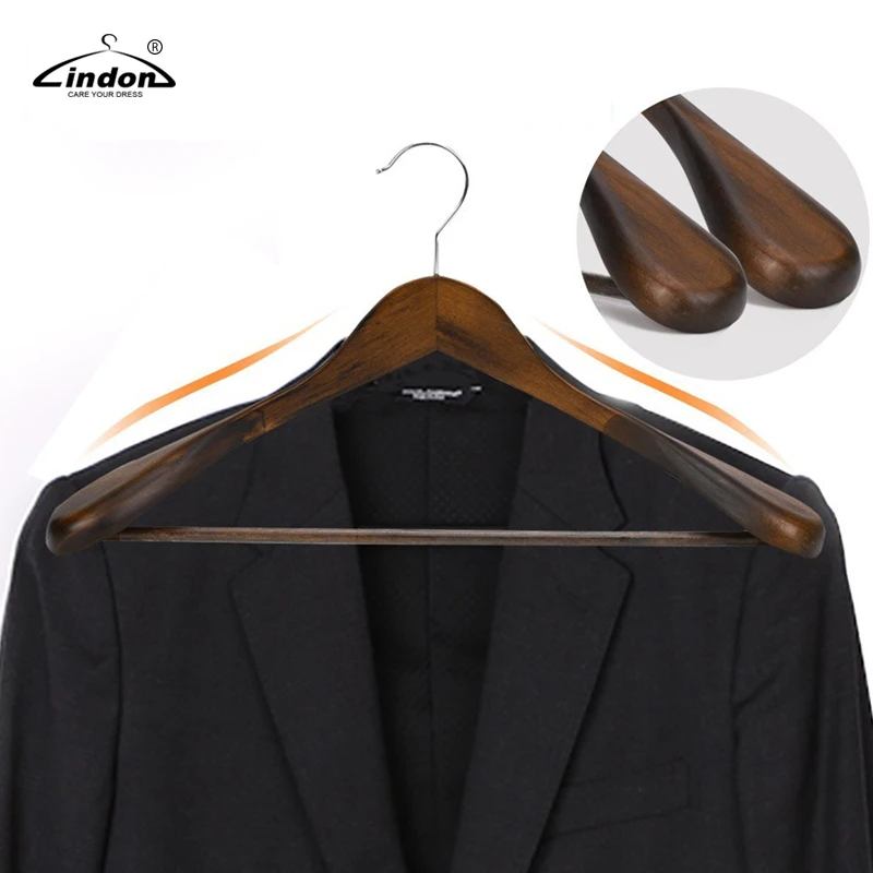 Assessed Supplier LINDON Retro Finished Broad Extra Wide Shoulder Deluxe Wooden Suit Coat Hangers with Bar