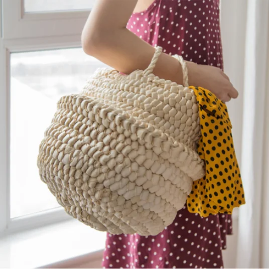 Woven Corn Husk Maize Seagrass Straw Banana Leaf Maize Bathroom Toy Laundry Bin Foldable Big Belly Storage Basket With Handles