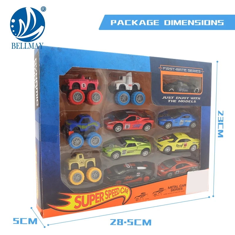 Bemay Toy Hot Selling 11pcs Slide Super Speed Car, Vintage Miniatures Small Metal Free Wheel Car Model Toys for Kids