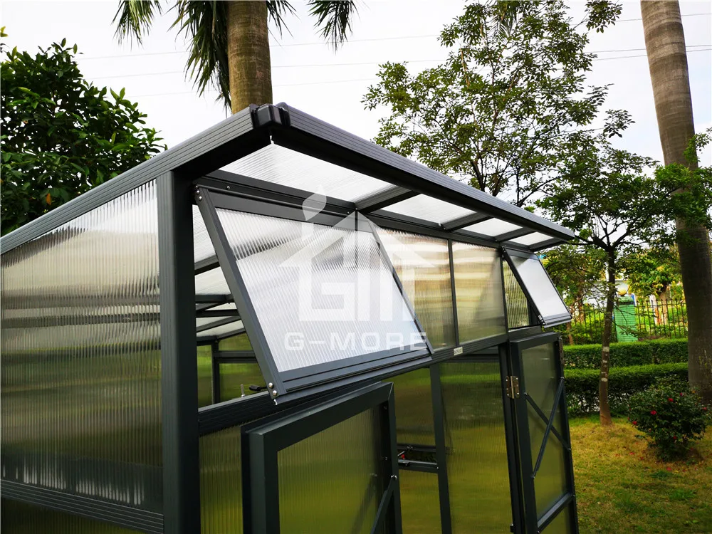 G-MORE garden slant roof prefabricated greenhouse with 10MM polycarbonate panels