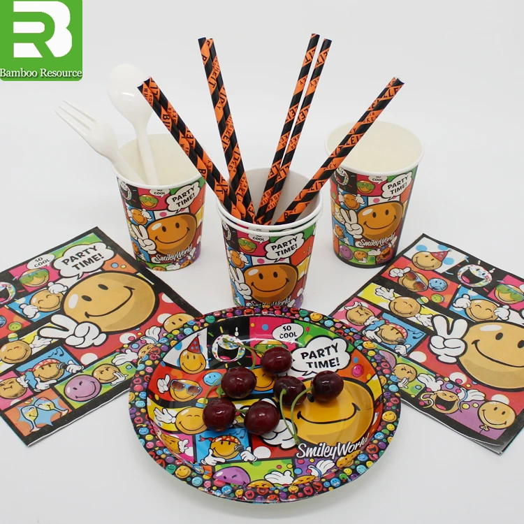 
children paper cups plates and napkins party set fluorescent wrapping paper 