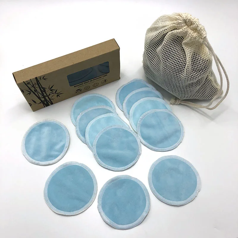 50 Sets Cosmetic Facial Cleansing and Eco-friendly box 14pcs Blue Yellow Pink Cotton Mesh Bag and Eco-friendly box