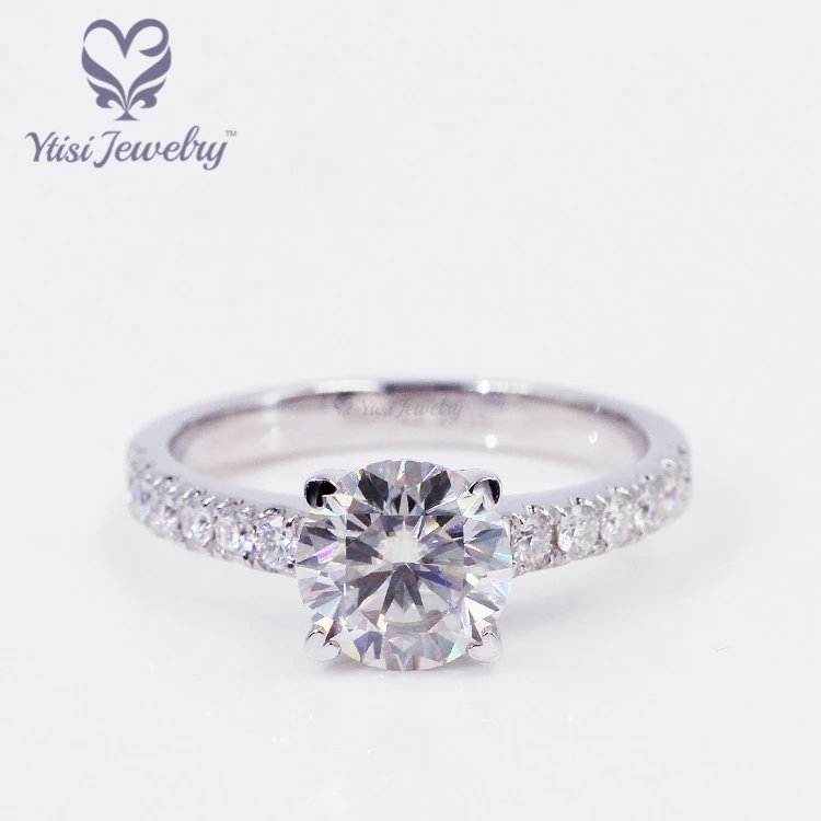 14k white gold wedding ring set 2ct round H&A cut moissanite lady ring