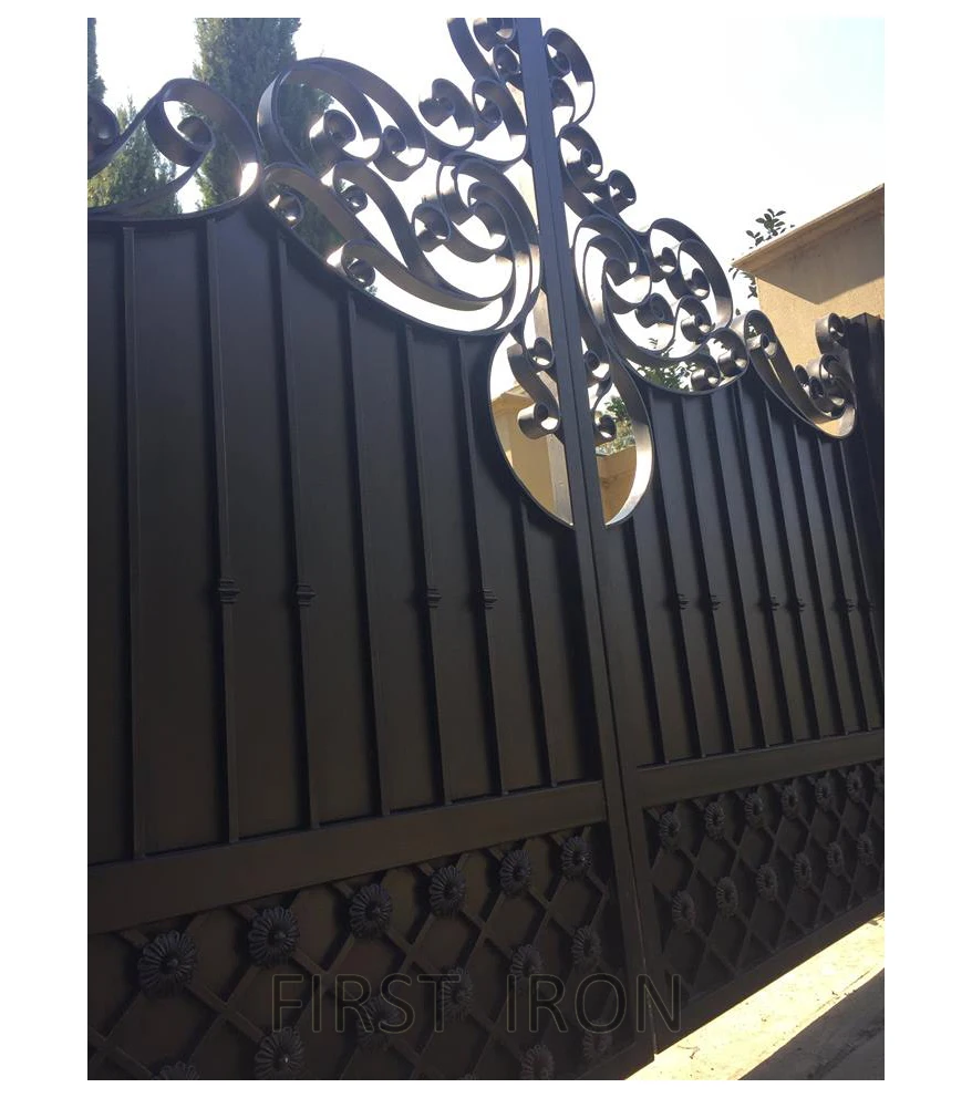 
Privacy wrought iron double gate with black steel sheet on back  (62144703071)