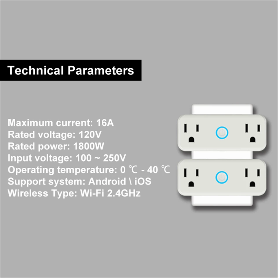 Mini WiFi Smart Socket US Standard Dual Outlet Wall Switch Plug Work with Amazon Alexa and Google Home