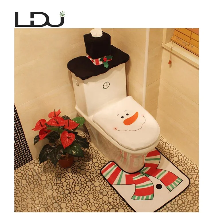 Hot Selling 3Pcs/Set Snowman Toilet Seat Cover Bathroom Christmas Decorations
