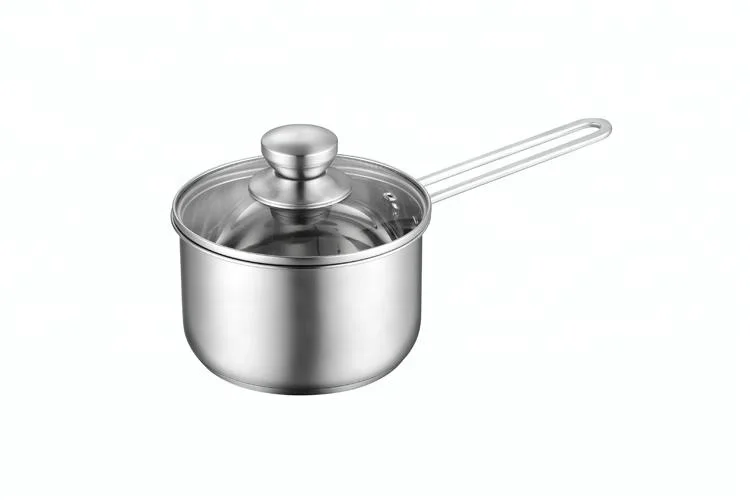 Wholesale kitchenware 304 stainless steel sauce pan with tempered glass lid and single handle